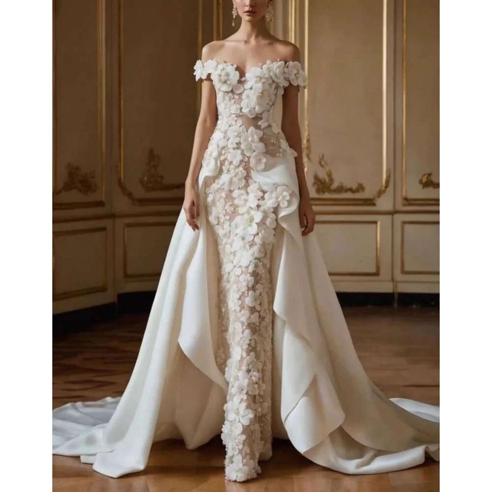 White Wers Magnifique applications en dentelle de perles de mariage Robes sirènes élégantes