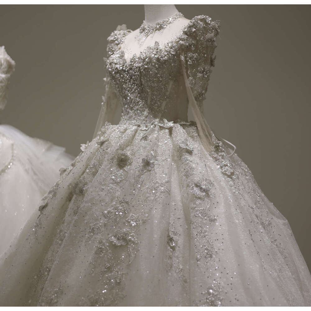 Said 3D Sharon Wers Ball Gown Dubai Wedding Dress Real Photos Elegant Long Sleeves Pearls Arabic Bride Gowns Rs005 s