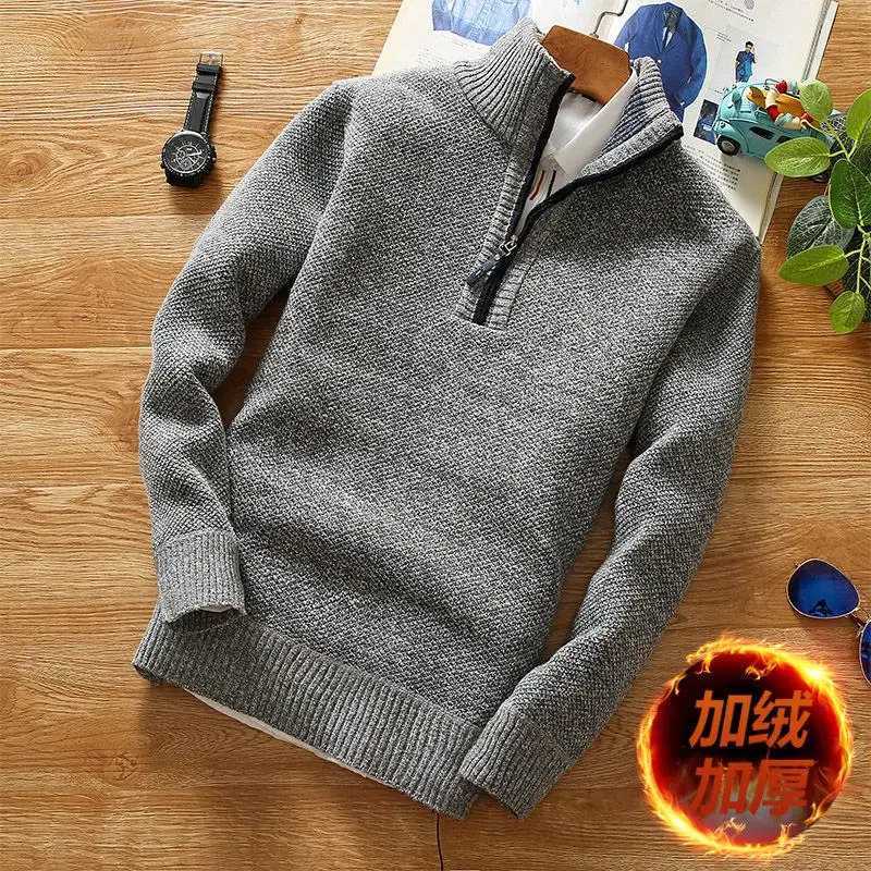 New Pullovers Autumn Winter Knit Sweater Mens Zipper Outwear Korean Casual Streetwear Turtleneck Cold Blouse Hombre Jumpers LX241109