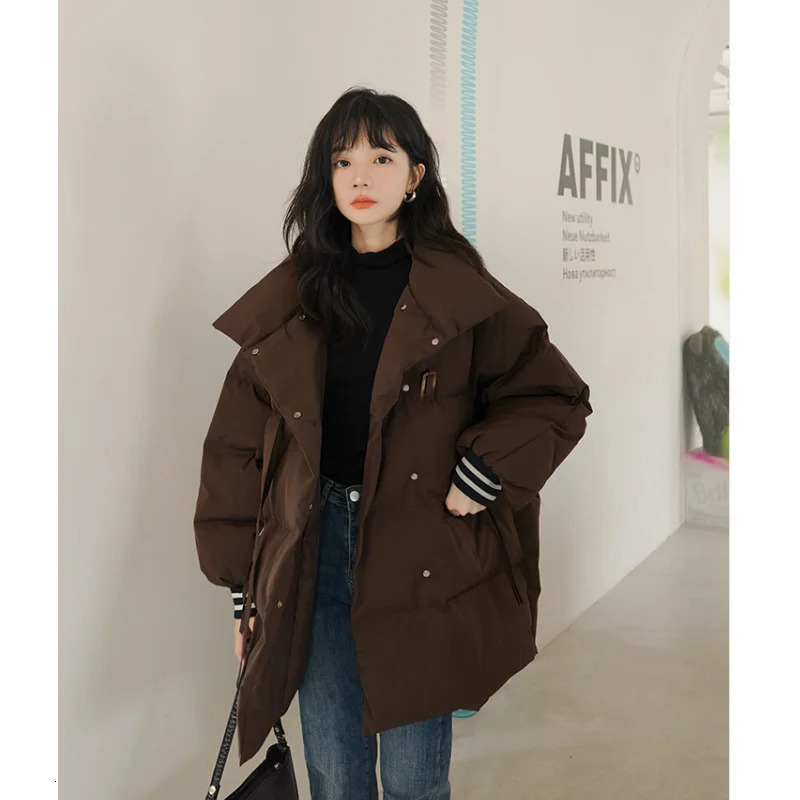 Veste brune femme chaude hiver y2k style coréen mode coréen décontracté le tapis de pépolet à vent de support noir