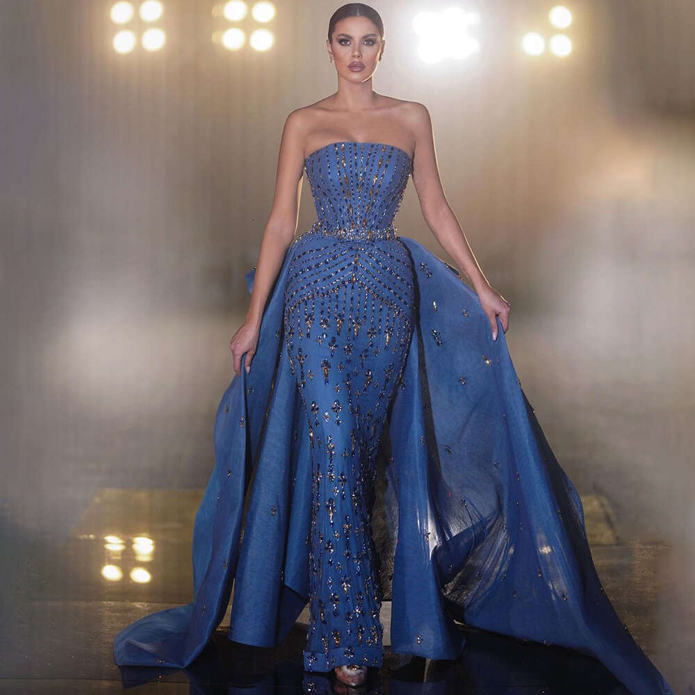 Blue sans bretelles Sirène personnalisée Overskirt Robes de fête du soir Boue-Ocn Forme Elegant Ocn pour femmes 2024 LA72051