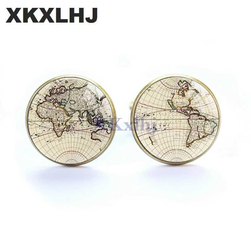 New World Map Pattern Cufflinks Mens and Womens Multi Color Earth Pattern Shirts Business Cufflinks Personalized Wedding Cufflinks W241109
