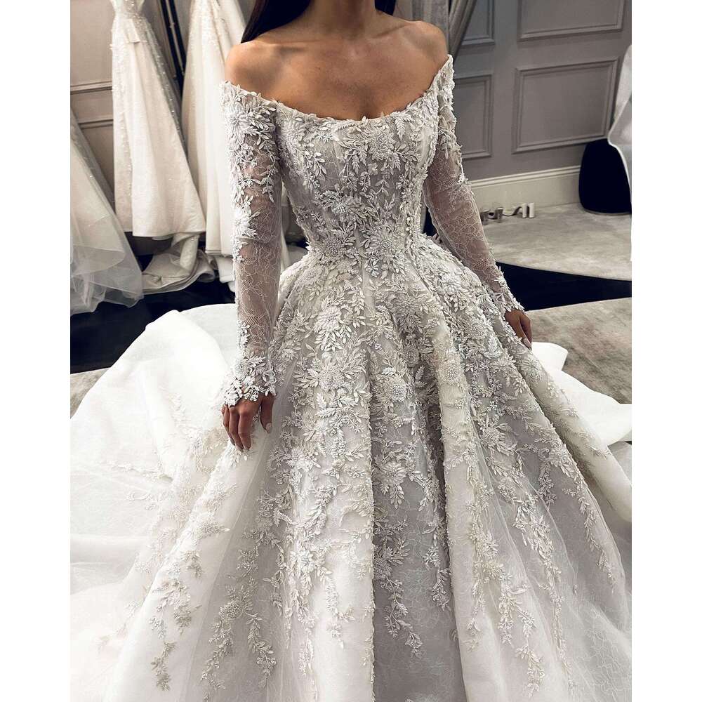 2024 Robe de mariée robe de bal de lacet de l'épaule à manches longues Vestido de Novia princesa abito sposa robes pour femmes mariée s