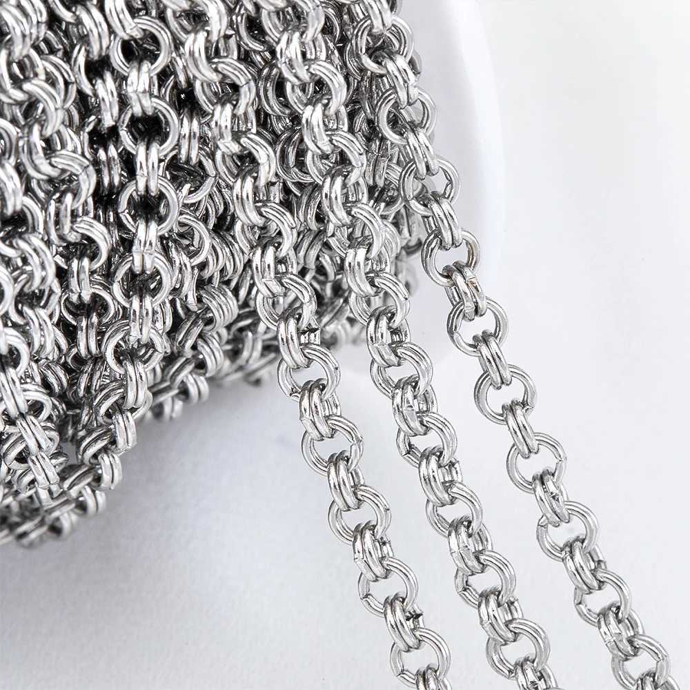 Chaîne à double anneau en acier inoxydable de 1 mètre 4 mm chaîne ronde simple pour les colliers bricolages Bracelets Sac chaînes de bijoux Disco