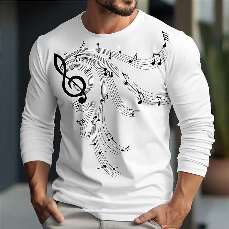 Trend Music Print Mens T-shirt Fashion Cotton Coton Long Manches T-shirts Offres décontractées Offres Street Street Pullover Automne Men Clothing