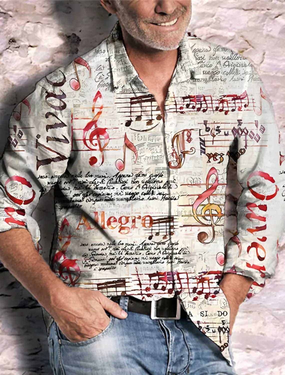 Casual Dark Mens Shirt Button Shirt Long Sleeve Party Autumn Winter Spring Summer 3D Printed Musical Note Lapel Shirt Button LX241109