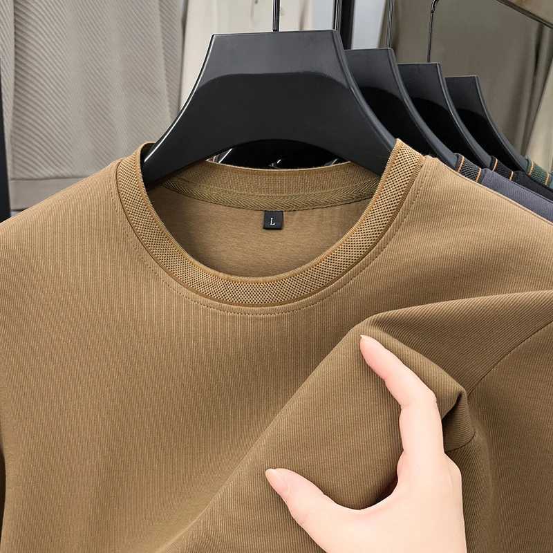 Light Luxury Autumn and Winter Mens Zipper Designer Business Golf Casual Cotton Solid Color Round Neck Trendy T-shirt Tops LX241109