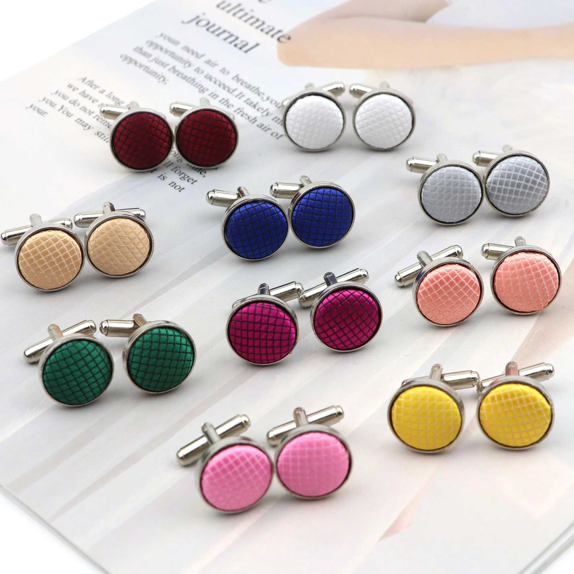 Mens solid color plain weave cufflinks peach gray pink blue branded cufflinks wedding metal simple design mens cufflinks W241109