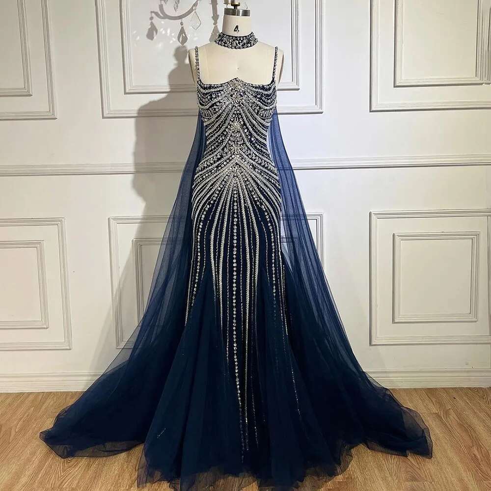 Blue Serene Hill Spaghetti Spaghet Long Cloak Sirène perle à lacets Robes de soirée Robes pour la fête LA72440 Personnalisé