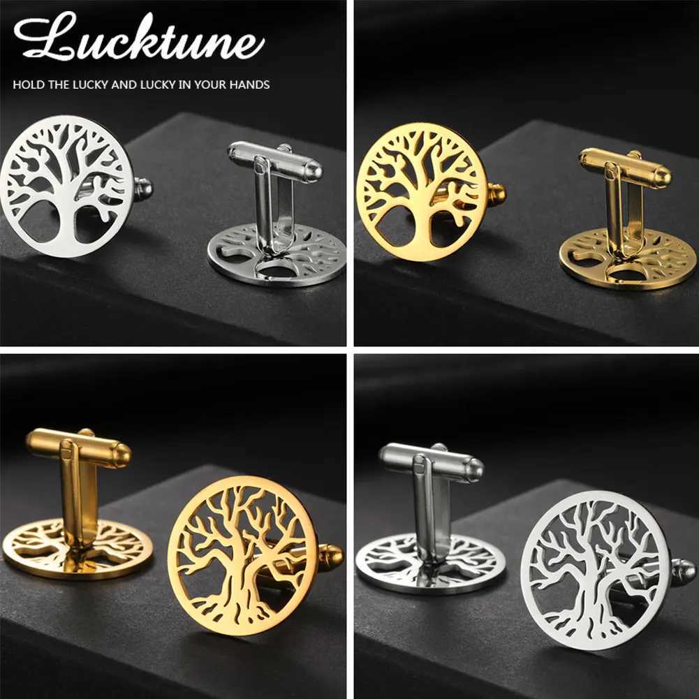 Lucktune Retro 2 Life Tree Cufflinks Stainless Steel Shirt Sleeve Buttons Mens Formal Jewelry Accessories Wedding Gifts W241109