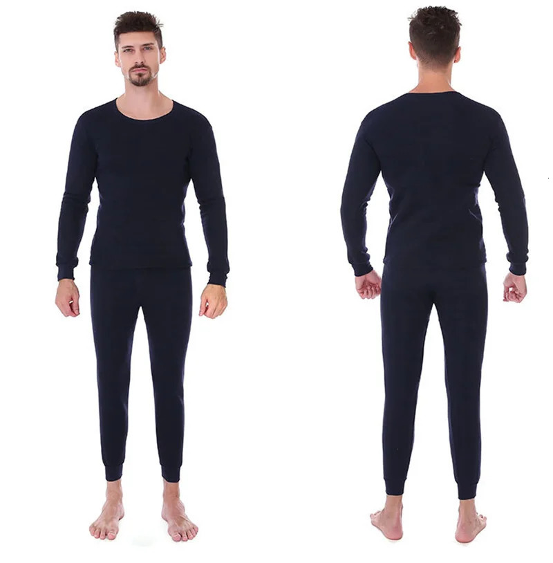 Two Sets Of Fall And Winter Mens Thermal Padded Thickened Solid Color Clothes Bottoming Round Neck Underwear Set 241107Z