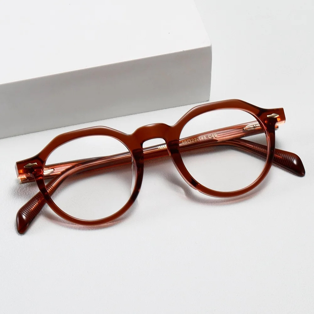 Monture de lunettes ronde en acétate fait main pour homme, style coréen, monture épaisse, design transparent 24 11 08