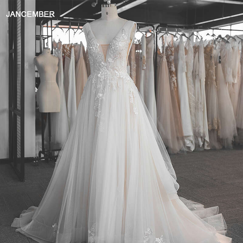 Simple modeste Morden Wedding 2024 V-collier en V Backless sans manches Bouches nuptiales Robe côté fête formelle vestiaire de novia de novia