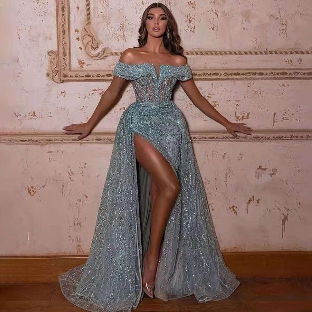 Soirée personnalisée Turquoise sirène robes robes 2024 pergés élégants high scission pour la fête des femmes LA71593