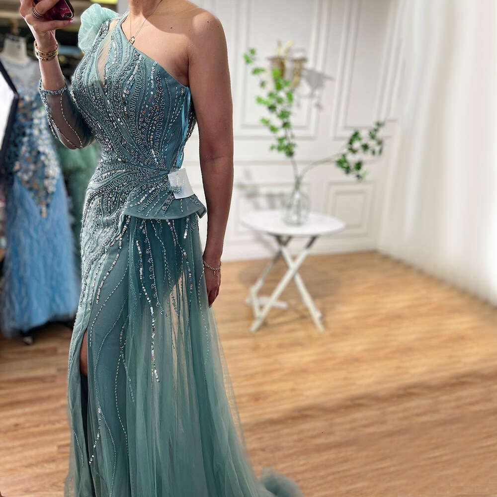 Hill Dubai Serene Turquoise sirène sexy perlé un shouder divisé de soirée robe robes de soirée 2024 pour la fête de mariage la72062 personnalisée
