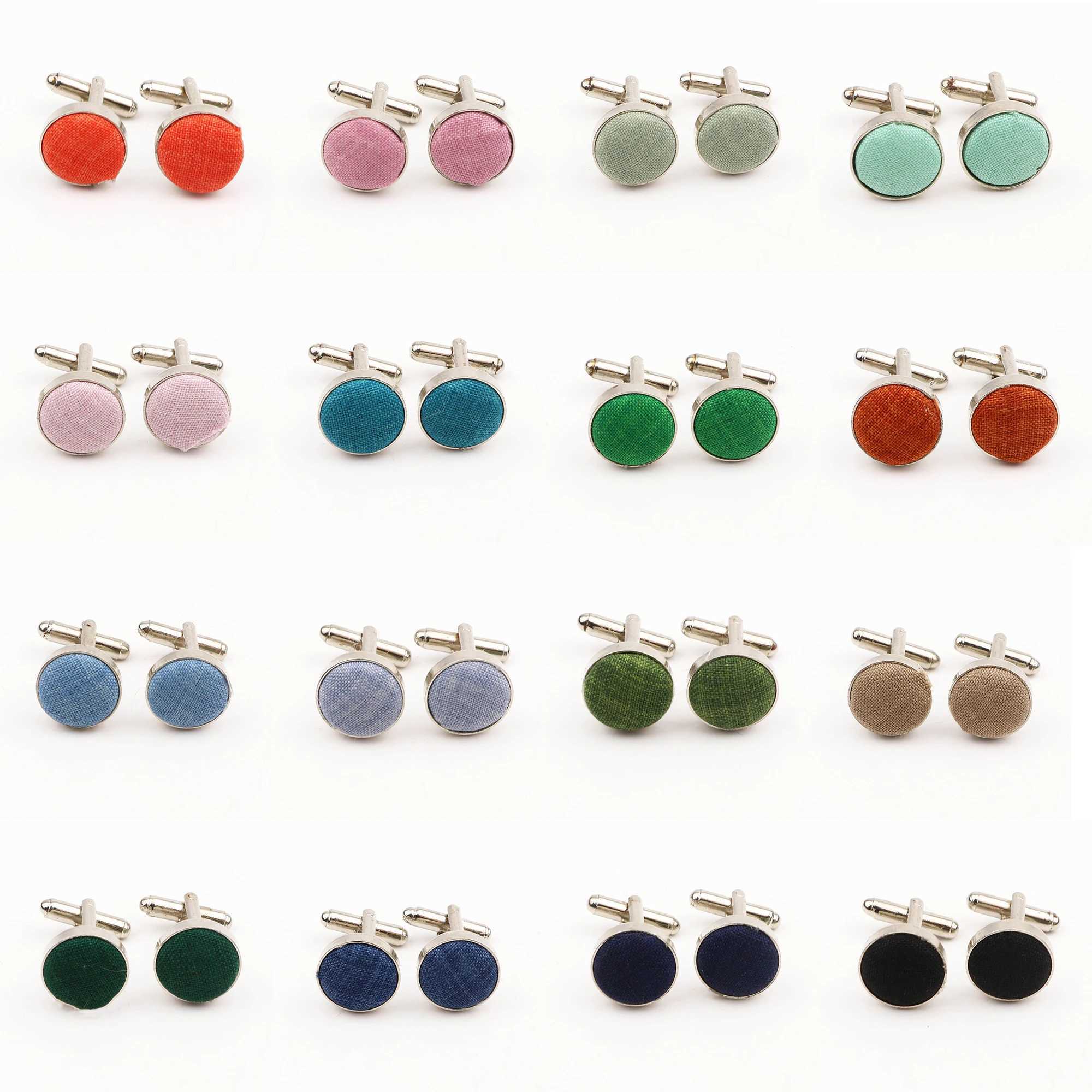 Classic Fashion Pure Cotton Cufflinks 25 Color Mens Sage Green Blue Pink Brand Cufflinks High Quality Jewelry W241109