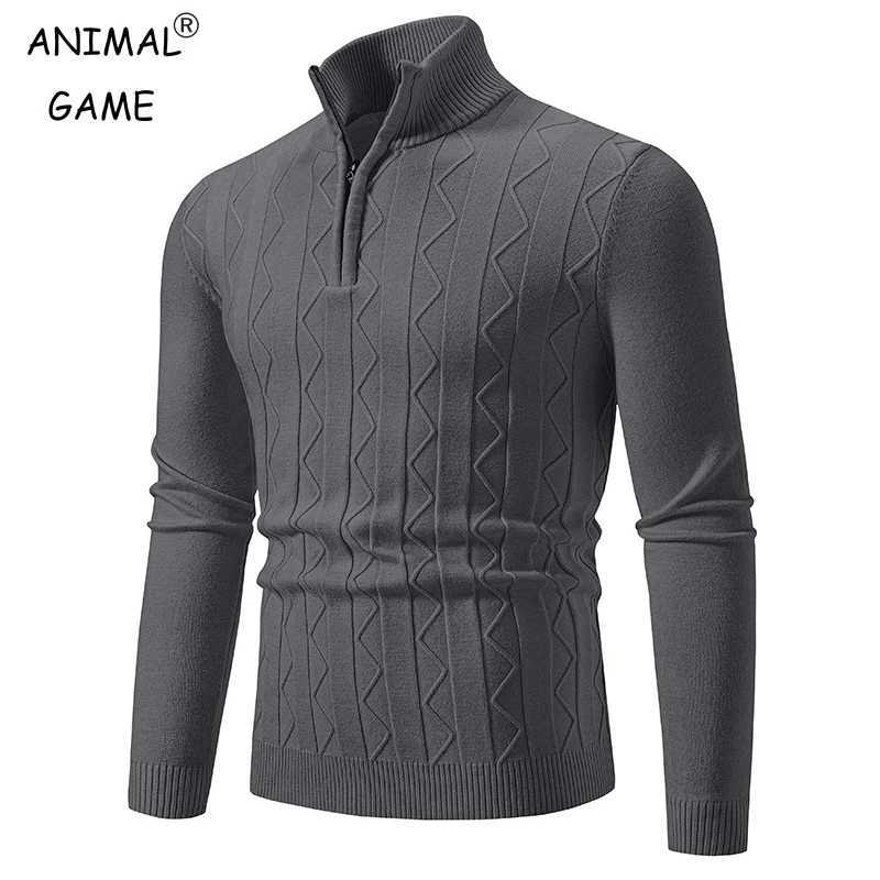 Autum Sweatwear Mens Warm Pullover Sweaters Solid Color Half Zipper Coats V-neck Long Sleeve Knitted Sweatshirts Winter Top LX241109