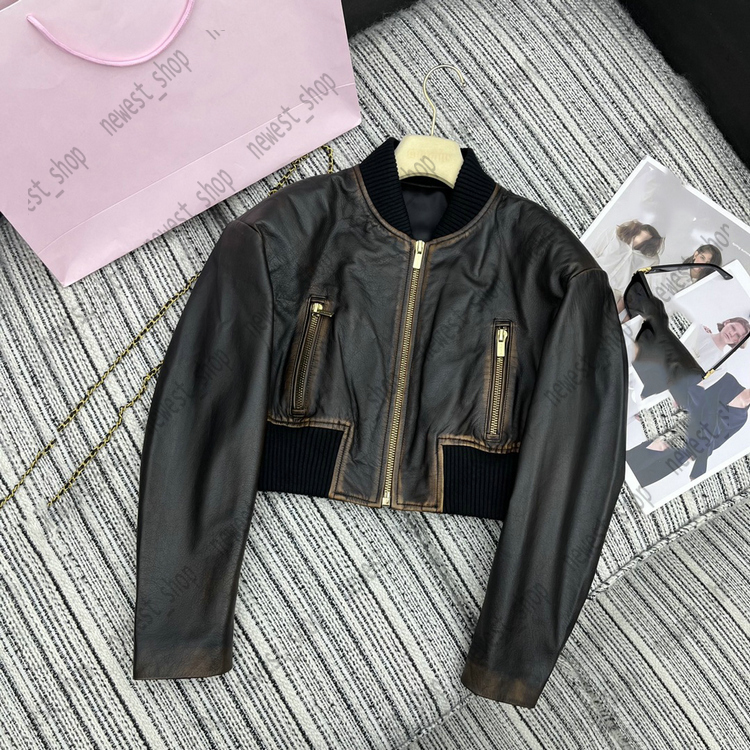 womens designer coats jacket Western clothing autumn luxury outwear zipper short style coat casual patchwork geometry leather Sheepskin runway co