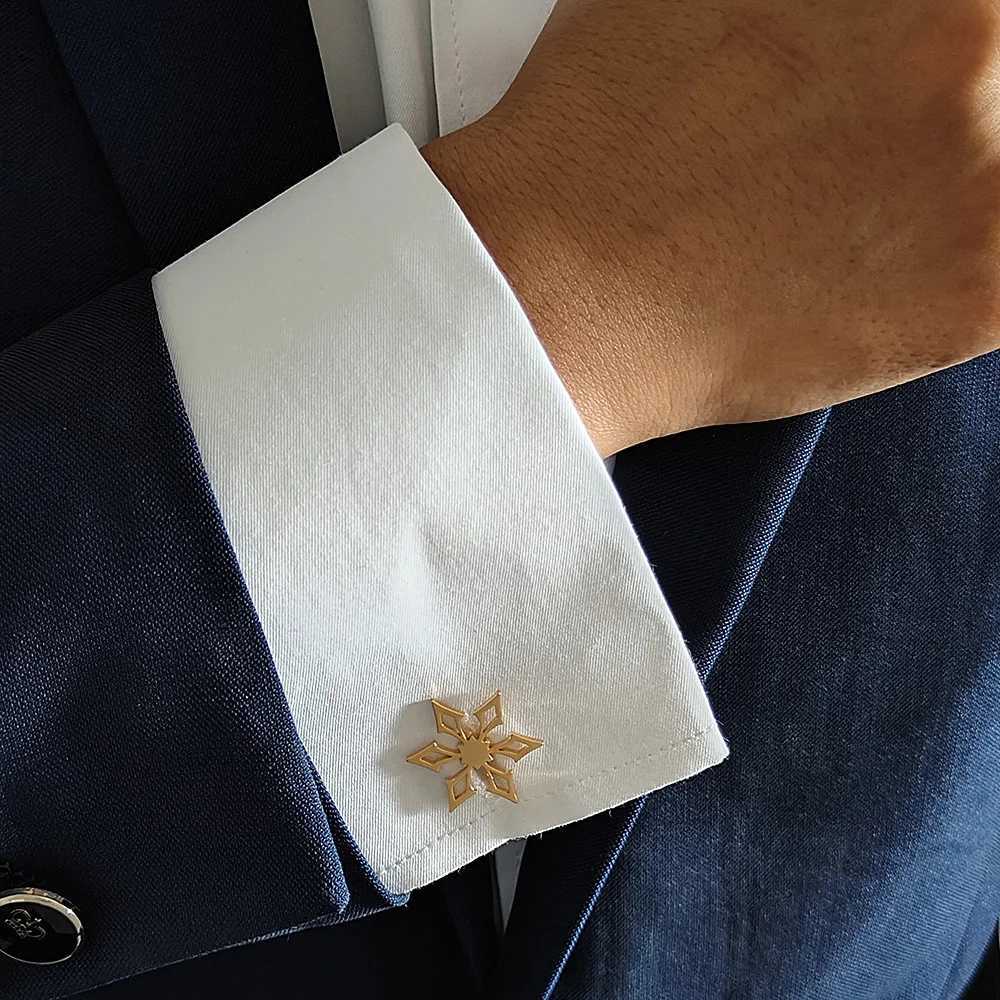 Mens cufflinks snowflake flower cufflinks stainless steel shirt cufflinks unique wedding jewelry accessories party gifts W241109