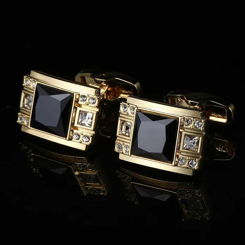 New Mens Luxury Black Crystal Cufflinks Set High Quality Cufflinks Fashion Wedding Groom Gifts Jewelry Father Accessories W241109
