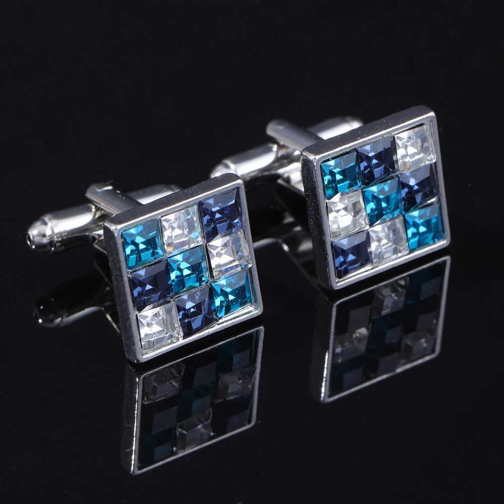 Brand de mode Roman de haute qualité et luxueux bleu vert blanc en strass de bouffée pour hommes en argent cristal de chemise de manchette W24110