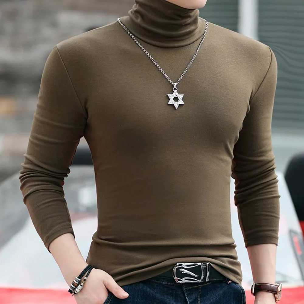 Autumn Winter 2023 Fashion Luxury Full Turtleneck Soft Mens T-Shirt Tops Slim Fit Smooth Long Sleeve Tee Casual and Stylish Tee LX241109
