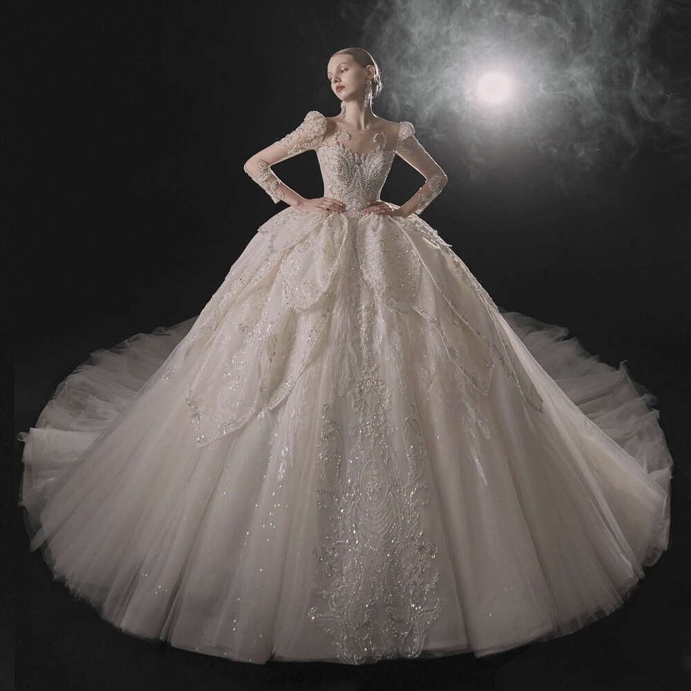 Dit 100% Sharon Real Photos 2024 Dubaï Manches à manches longues Robe de mariée élégante Appliques de dentelle arabe Bouches de mariée E-311