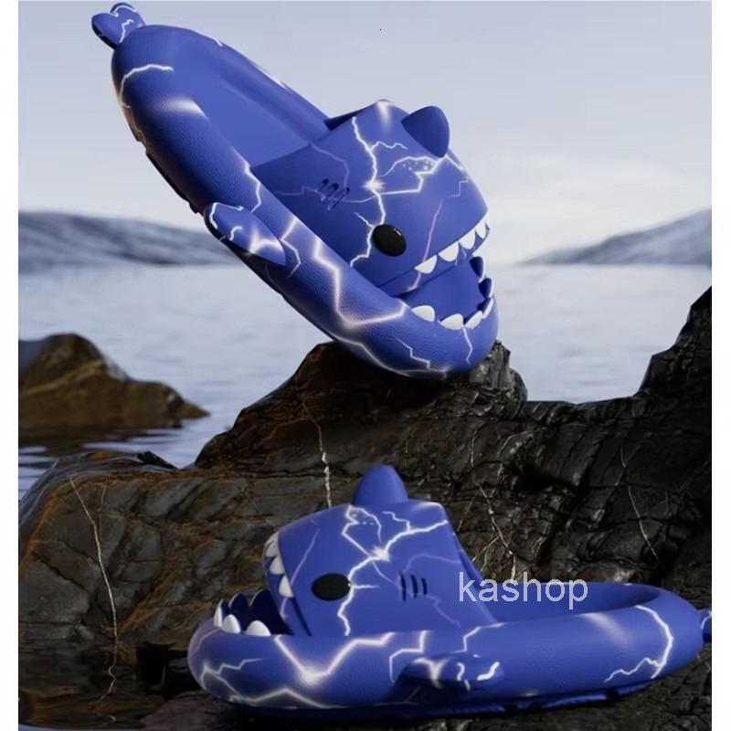 Summer Men Shark Flip Flops Fashion Women Shark Slippers Indoor Couple Outdoor Beach EVA Soft Cloud Flat Sandals Shark Slides