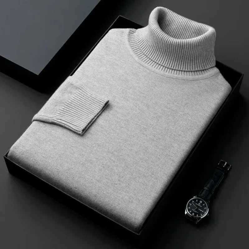 Mens Sweater High Quality Knitted Turtleneck Pullover Slim Fit Long Sleeve Warm Solid Color Casual Woolen Sweater Mens Clothing LX241109