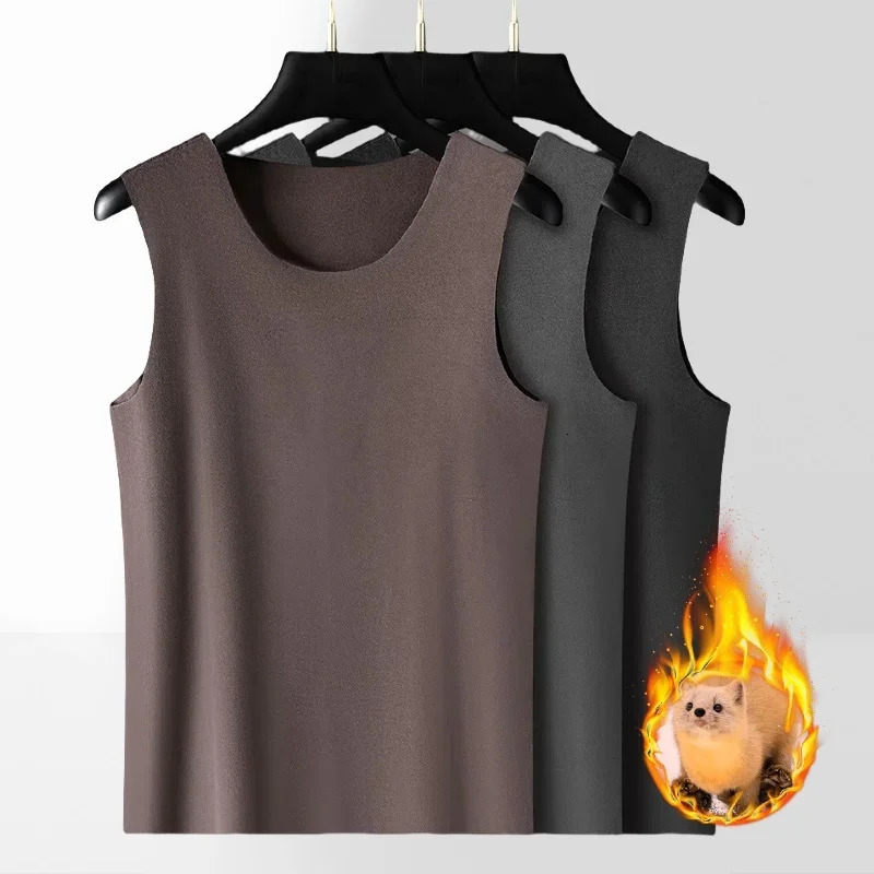 Silk Seamless Warm Vest Men Winter Thermal Underwear Top Base Layer Heating Tanks Tops Undershirt Sleeveless Round Neck White 241107Z