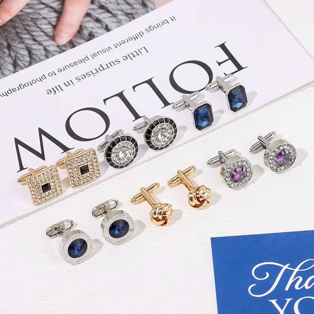 1 pair of luxurious crystal mens cufflinks elegant knot shirt cufflinks shiny blue and white crown cufflinks French twisted cufflinks W241109