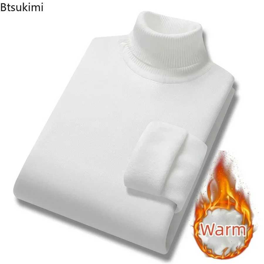 New 2024 Basic Warm Sweater for Men Winter Casual Pullover Warm Turtleneck Sweater Velvet Thick Solid Slim Bottoming Shirt Homme LX241109