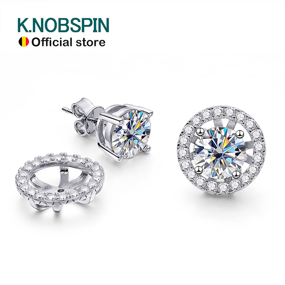 KNOBSPIN All Moissanite Earrings for Women Man 2 in 1 Classic Trendy Wedding Party Jewelry GRA 925 Sterling Silver Studs Earring