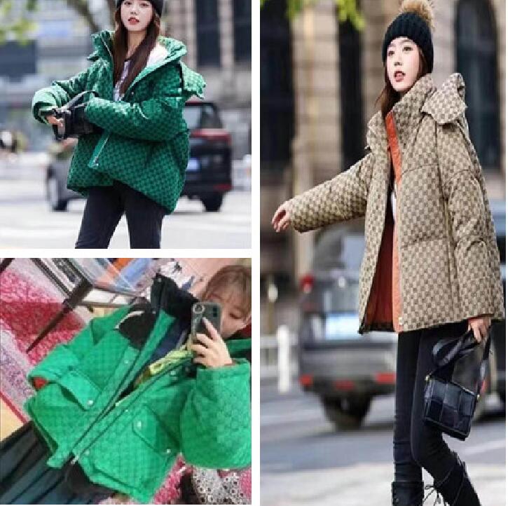 Mens jacquard down jackets Parka Womens hooded down Coats casual outdoor Winter warm thickened Khaki Brown designer coat for mens