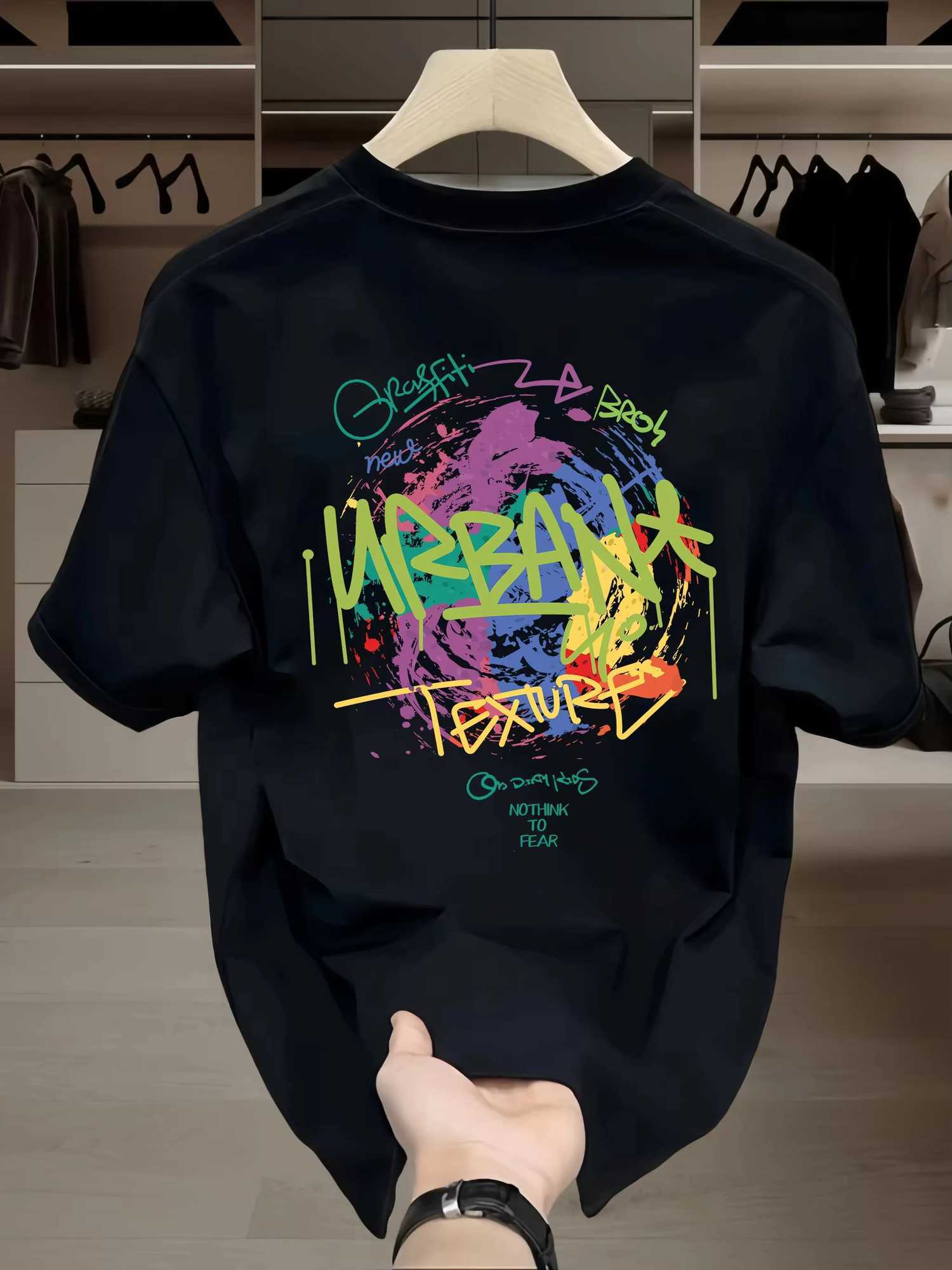Fashion Summer poids lourd Retro Mens English Lettres Coton Imprimé O-Col T-shirt Casual Fitness T-shirt Tops Oversize LX241109