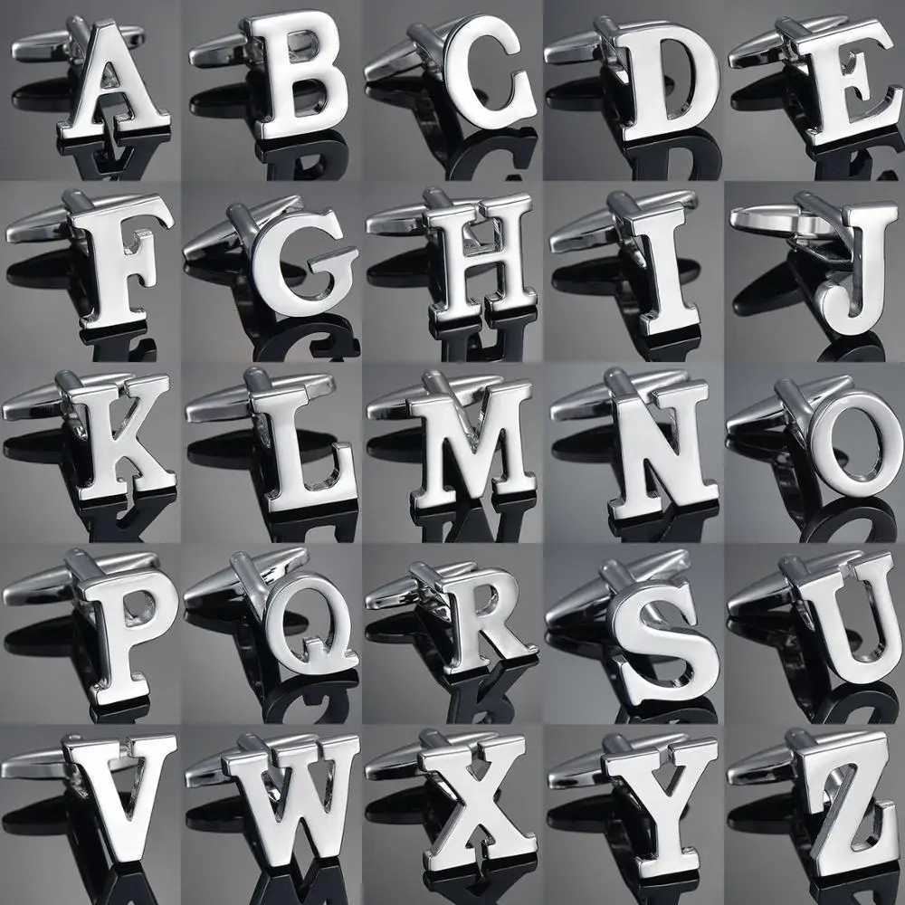 Couleur argentée simple 26 lettres de manchette pour les hommes A à z alphabet Initial Cuff Sins Business Set Bouton Bijoux de mariage W241109