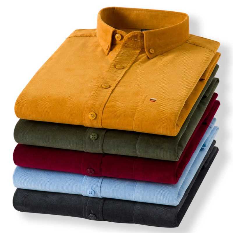 Mens large size pure cotton corduroy long-sleeved shirt for young and middle-aged casual iron-free and versatile mens shirt LX241109