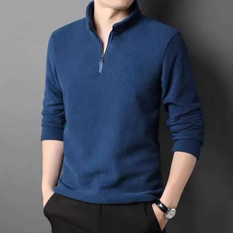 Autumn Winter Fleece Men T-Shirts Zipper Half High Neck Thicken Warm Casual New Male Clothes Long Sleeve Tops LX241109