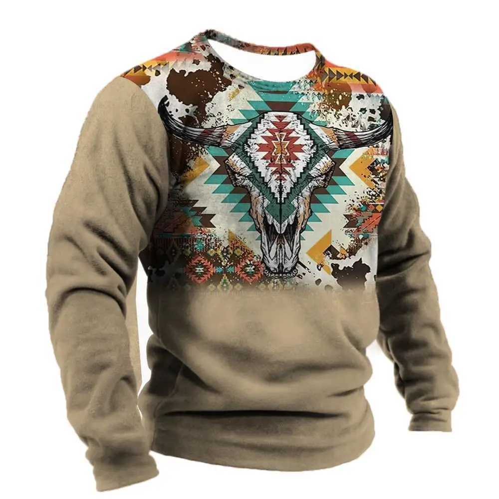 Winter Mens T-shirt Sweatshirt Harajuku Ethnic Wind Graphics Retro Clothes Pullover Shirt 2023 Casual Street Loose Cotton Shirt LX241109