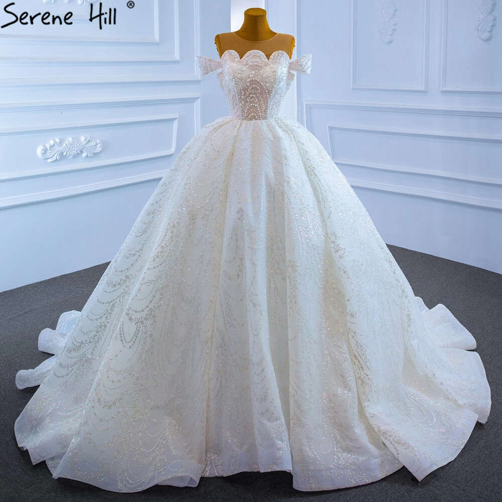 Robes de mariée de princesse White Serene Hill perle o coude de gamme haut de gamme Robe nuptiale HM