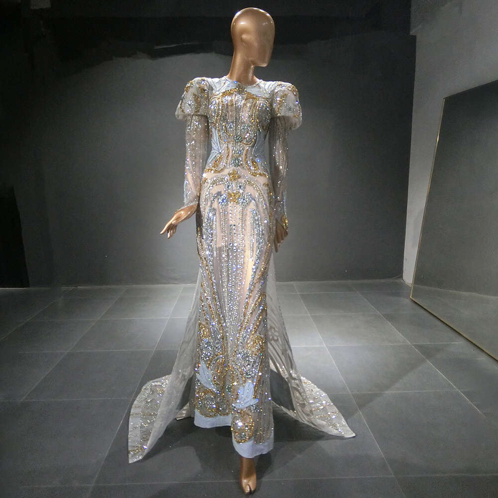 Sier Customized Muslim Mermaid Overskirt Evening Dresses Gowns Beaded Elegant For Women Party Couture LA