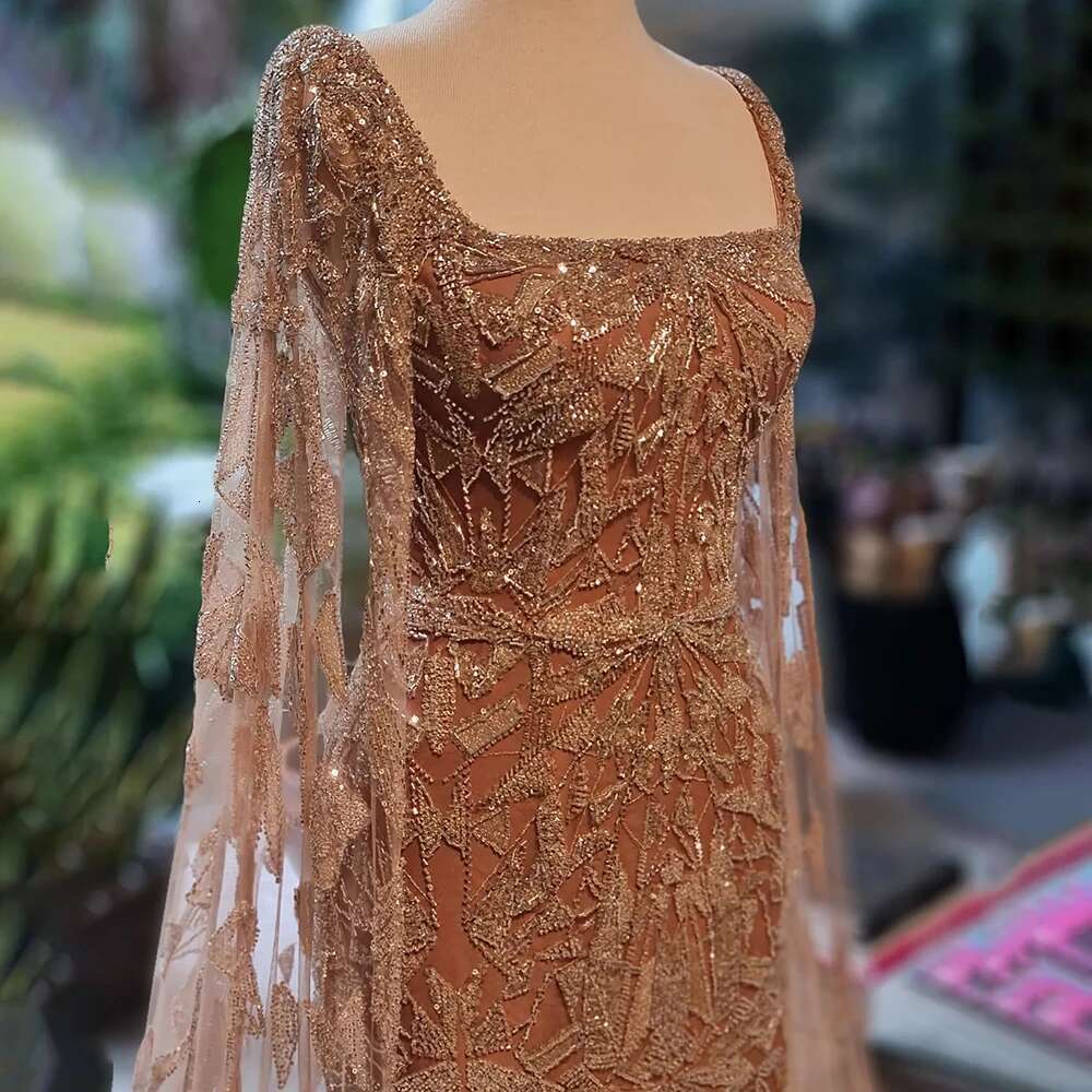 Hill Arabe Serene Pink Cape Slavai Sirène Dubaï Robes de soirée Robes de fête perlées pour 2024 LA72261 Personnalisé