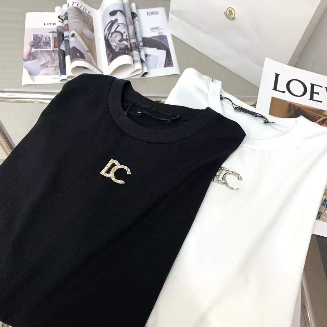 24 Spring Summer New Heavy Industry Diamond Hardware Cotton Men And Women Couple Half Top Loose Short Sleeve Same Plus Size