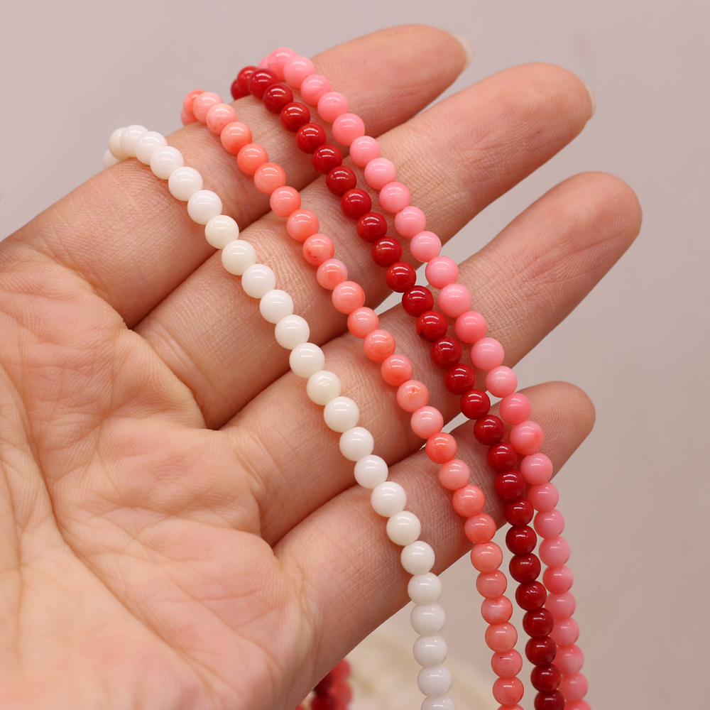 4mm Round Coral Beads Pink Orange Red Loose Spacer Beads for Jewelry Making Supplies DIY Women Necklace Bracelet Accessory 38cm
