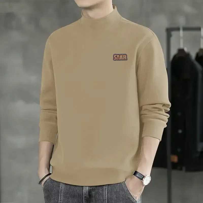 Double-sided Velvet Thin Autumn Top Men Warm Versatile Winter Base Shirt Youth Half-high Collar Long Sleeve T-shirt LX241109