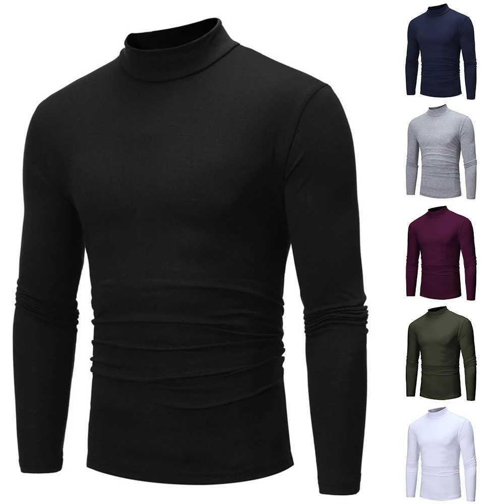 Fall/Winter Slim Thermal Underwear Mens Fashion Long-sleeve Fleece Warm Half-high Collar Bottoming Top Casual Pullover T-Shirts LX241109