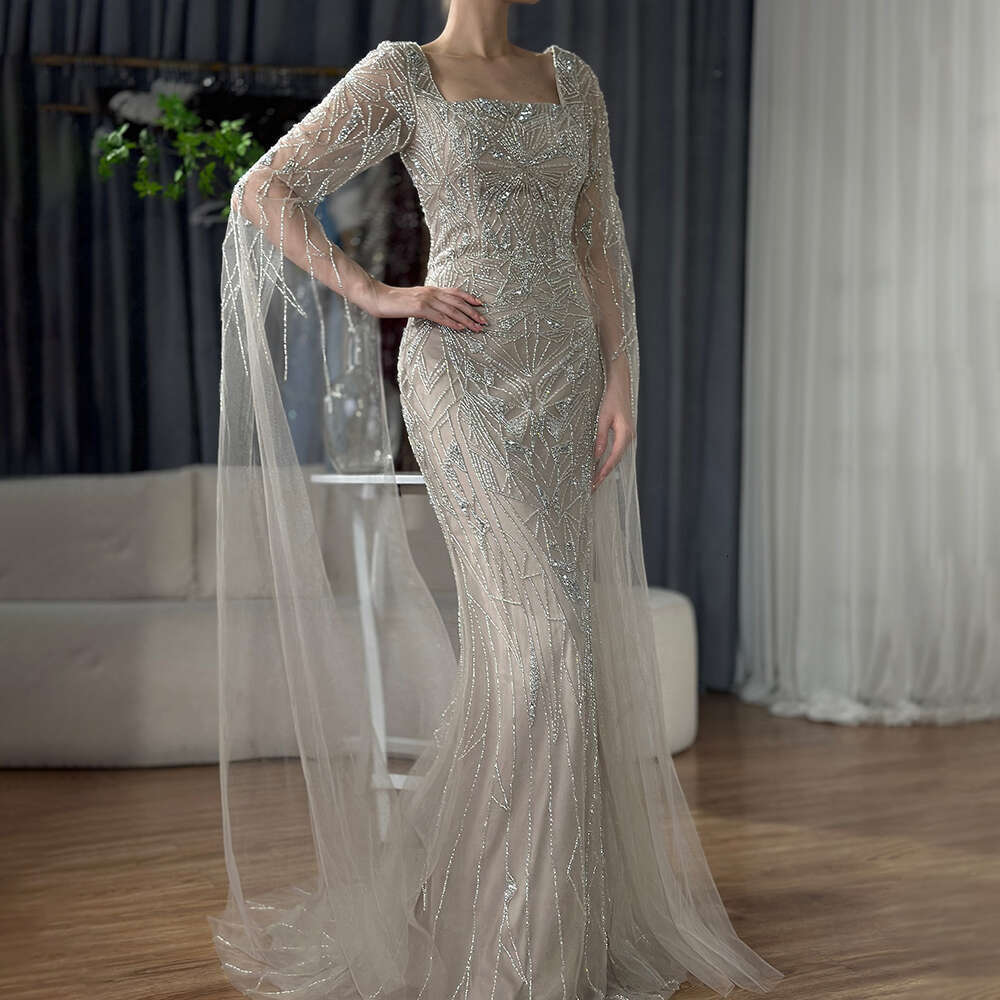 Hill Arabe Serene Nued Cape Sirène Sirène saoudie Saudi Robes de fête perlées pour OCN LA B Personnalisé