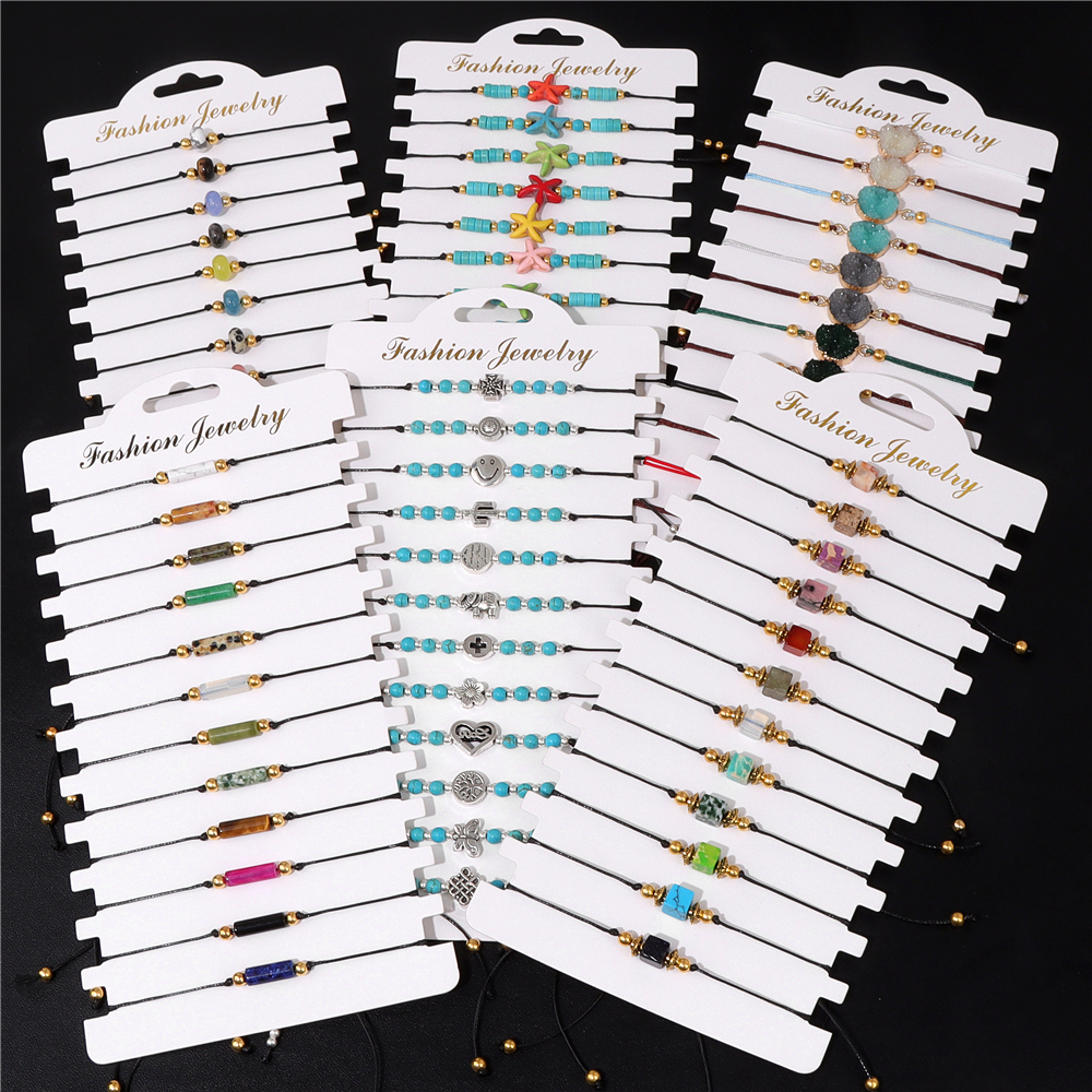 12pcs/set Colorful Natural Stone Braided Bracelet Healing Crystal Handmade Charm Bracelets Bangles Jewelry Women Men Gifts