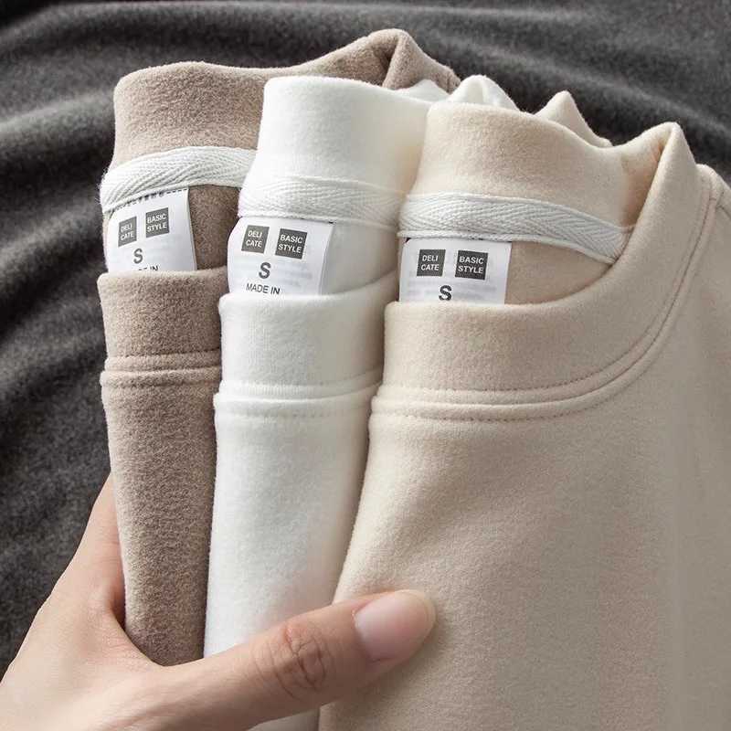 2024 Autumn Winter O Neck Long Sleeve T-Shirt Mens Stretch Bottoming Shirt Pure White Thin T-Shirt Tee Tops Undershirt Man LX241109