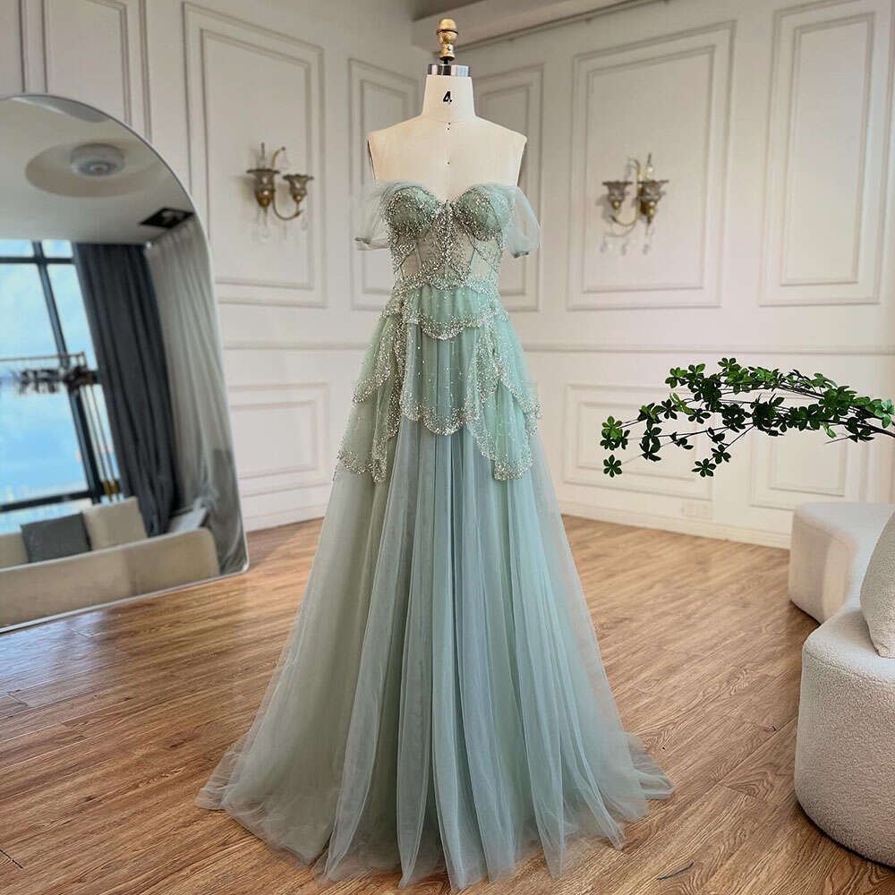 Hill Arabe Serene Sage Green A E OFF the épaule Robe de soirée perlée la Venture personnalisée L
